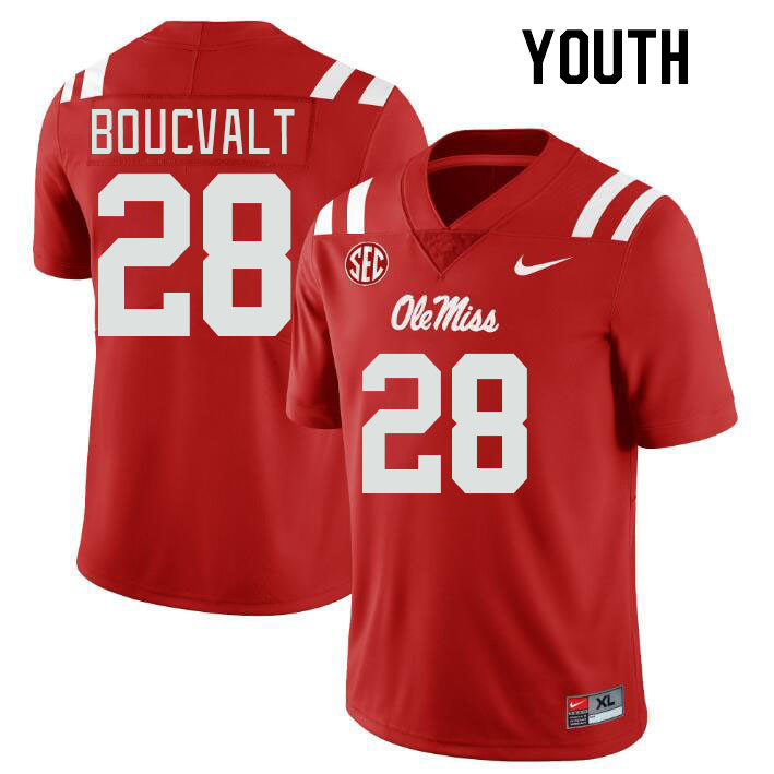 Youth #28 Lex Boucvalt Ole Miss Rebels College Football Jerseyes Stitched Sale-Red